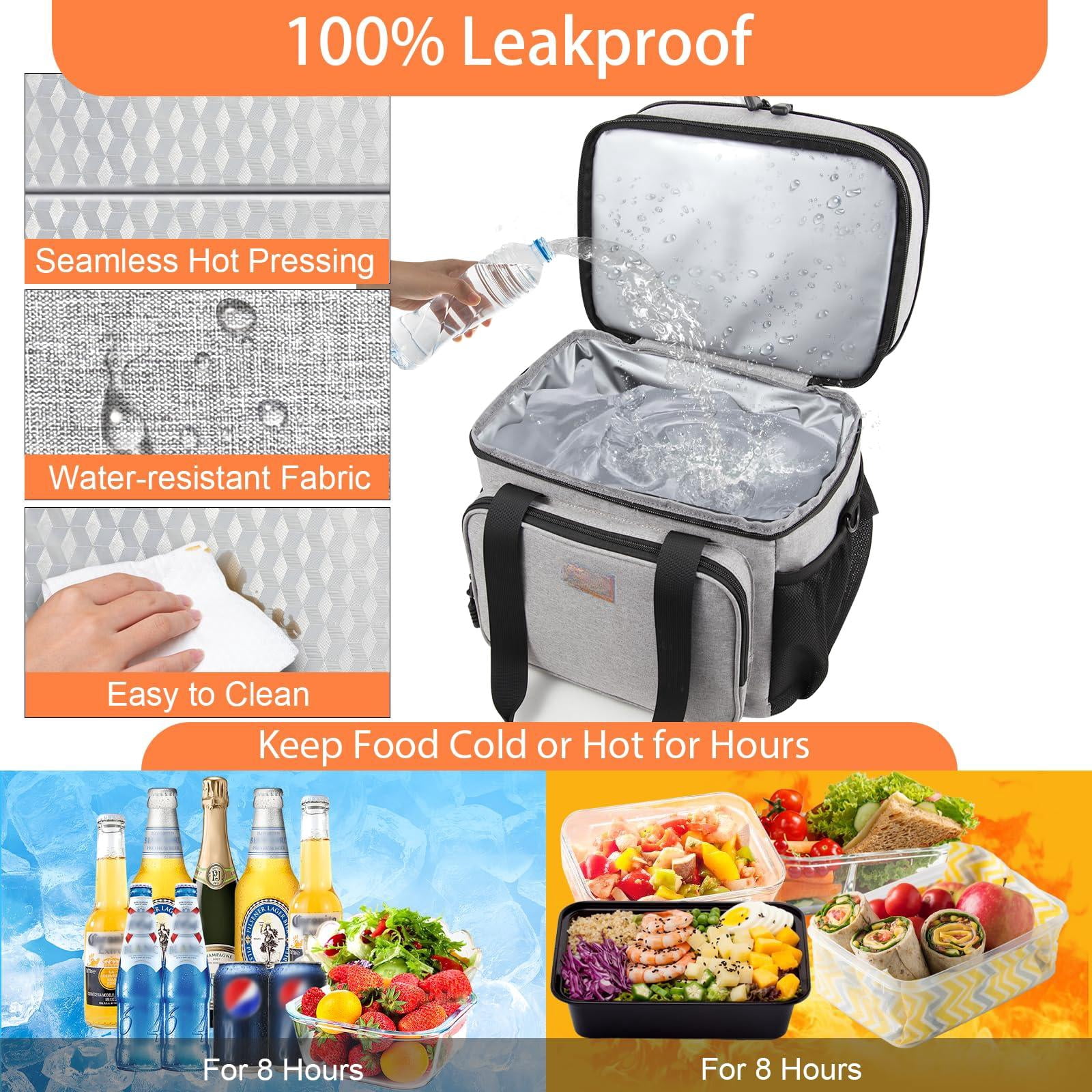 Double Deck Large Lunch Box  Insulated Heavy Duty Bag Waterproof Leakproof Durable Cooler For Men Women Adults Work Picnic Camping Daytrip 16l Grey
