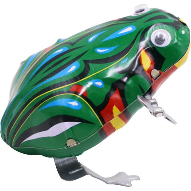 Juguete de cuerda, juguete de cuerda retro portátil de hojalata de color verde, juguete de cuerda para saltar