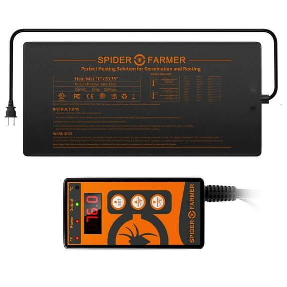 Spider Farmer 10”X20.75” Seedling Heat Mat  Controller Set