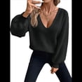 thumbnail image 3 of Suéter de Cuello en V con Hombros Descubiertos para Mujer, Camisa Ajustada de Larga, Suéter con Lazo en la Espalda Negro M, 3 of 8