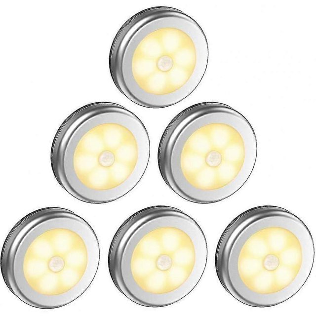 Silver-6pcs led closet/cabinet lamp night light wardrobe lights motion sensor led lighting (battery powered)