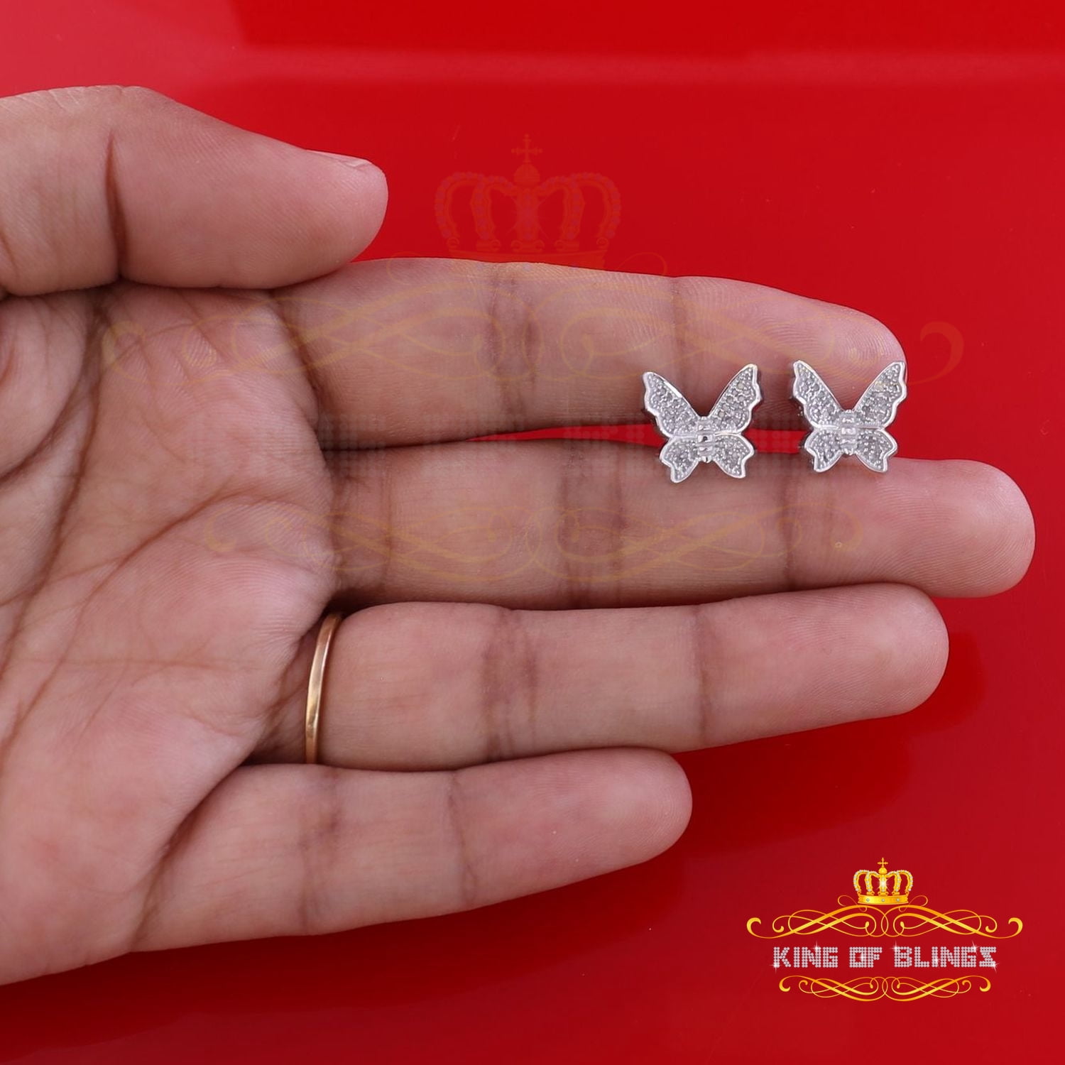 King of Bling's Women's 0.25ct Real Diamond Butterfly Stud Earrings White 925 Sterling Silver