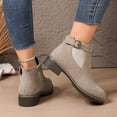 thumbnail image 4 of Pandaie Ankle Boots for Women Low Heel Round Toe Chelsea Short Booties Suede Slip on Fall Winter Casual Work Shoes Pink 9, 4 of 8