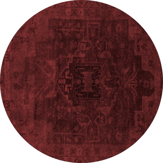 Ahgly Company Machine Washable Indoor Round Abstract Red Modern Area Rugs, 4' Round
