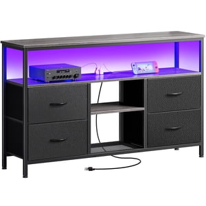 Amadwell TV Stand with 4 Drawers, Power Outlets and LED Lights