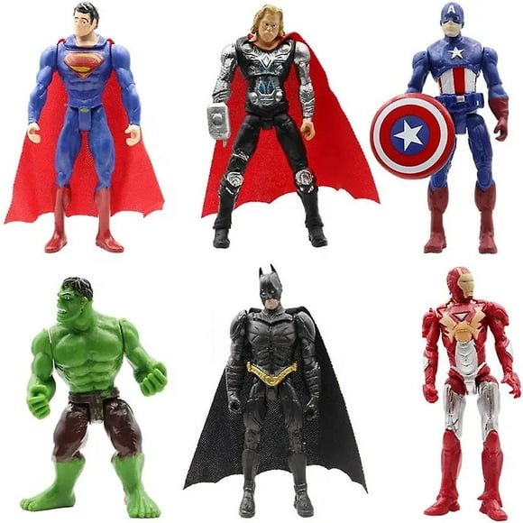 6pcs/set Superman Iron-man Captain America Batman Hulk Thor Figures Ornament For Kids Toys