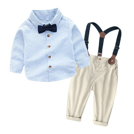 

Toddler Boys Long Sleeve Striped Printed T-Shirt Tops Pants Child Kids Gentleman Outfits