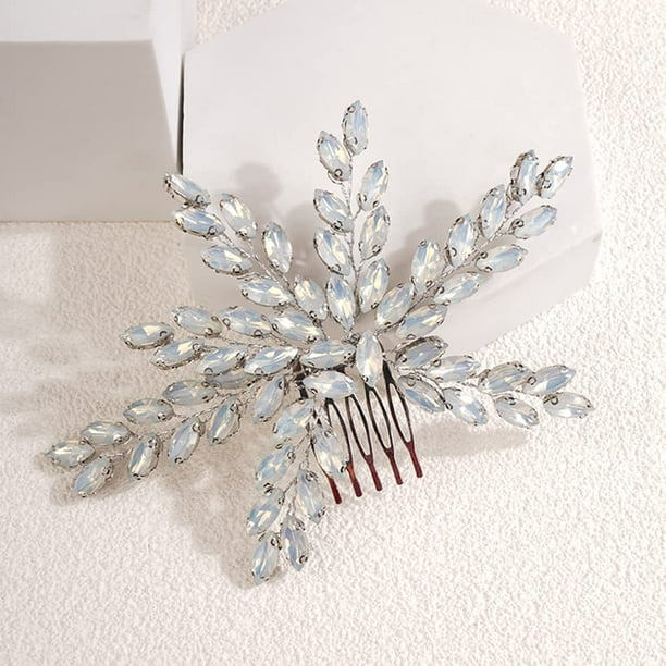 Nvzi Horquillas para el pelo de boda con flores para novias, peinetas con perlas de cristal, pinzas para el pelo, accesorios para el pelo de boda dorados, joyas, color blanco