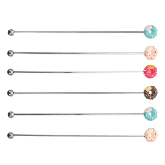FRCOLOR Stainless Steel Swizzle Stick for Cocktail Drinks with Lovely Donuts Design 6pcs