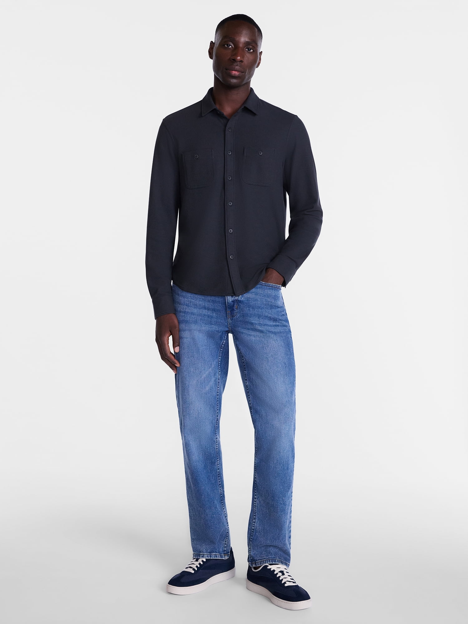 George Men's Waffle Knit Shirt with Long Sleeves, Sizes S-5XB