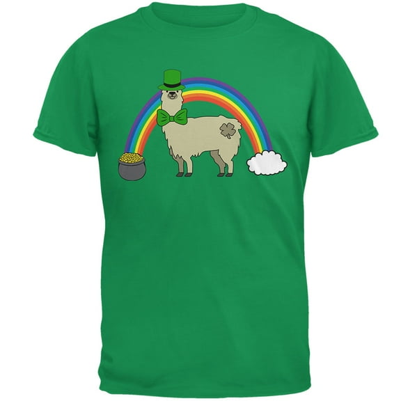 Old Glory Mens St. Patrick's Day Llama Cute Pot Of Gold Short Sleeve Graphic T Shirt
