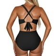 thumbnail image 4 of Lopeceal Womens Sexy Front Criss Cross Tummy Control High Waisted Monokini Bathing Suit Plunge Retro High Cut Swimsuit, 4 of 5