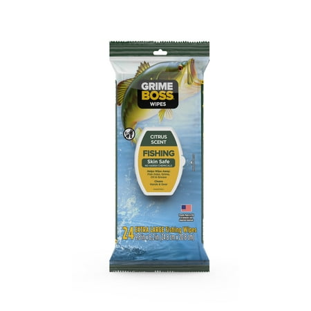 Grime Boss Fishing Wipes, 24 Count, Skin Safe with No Harsh Chemicals