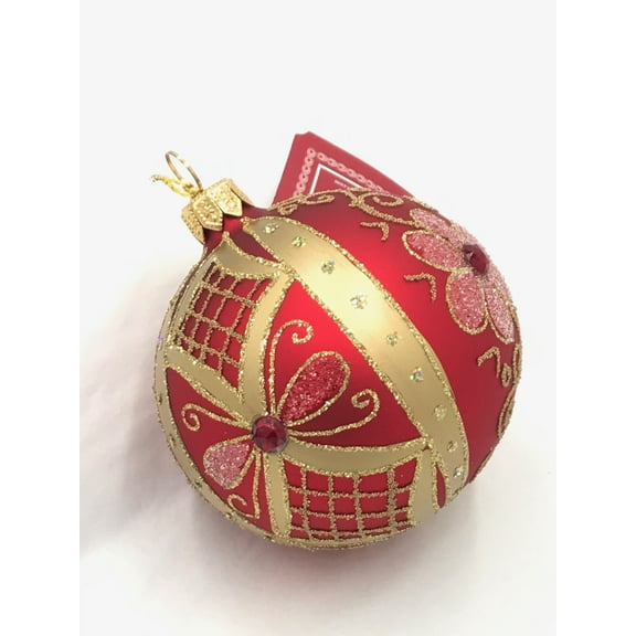 Christmas Glass Ornament Ball#1/ Red with Gold Decoration/Variety of Sizes