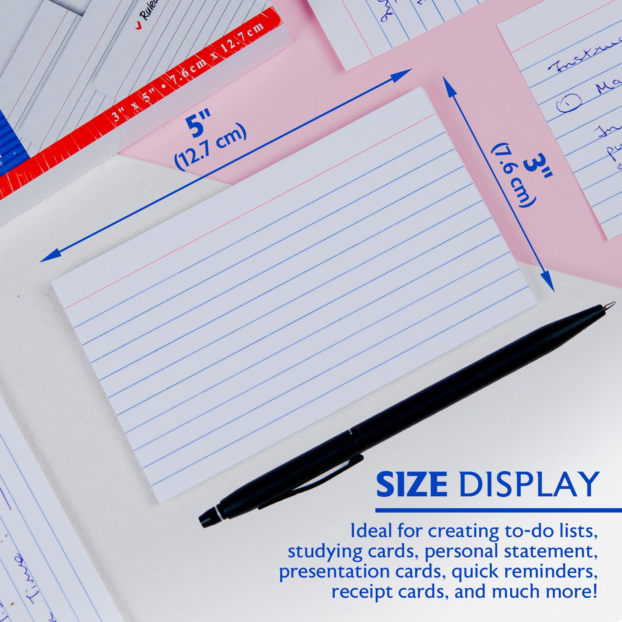 BAZIC Ruled Index Cards 3" X 5" 400 Count, White Flashcards (100/Pack), 4-Packs