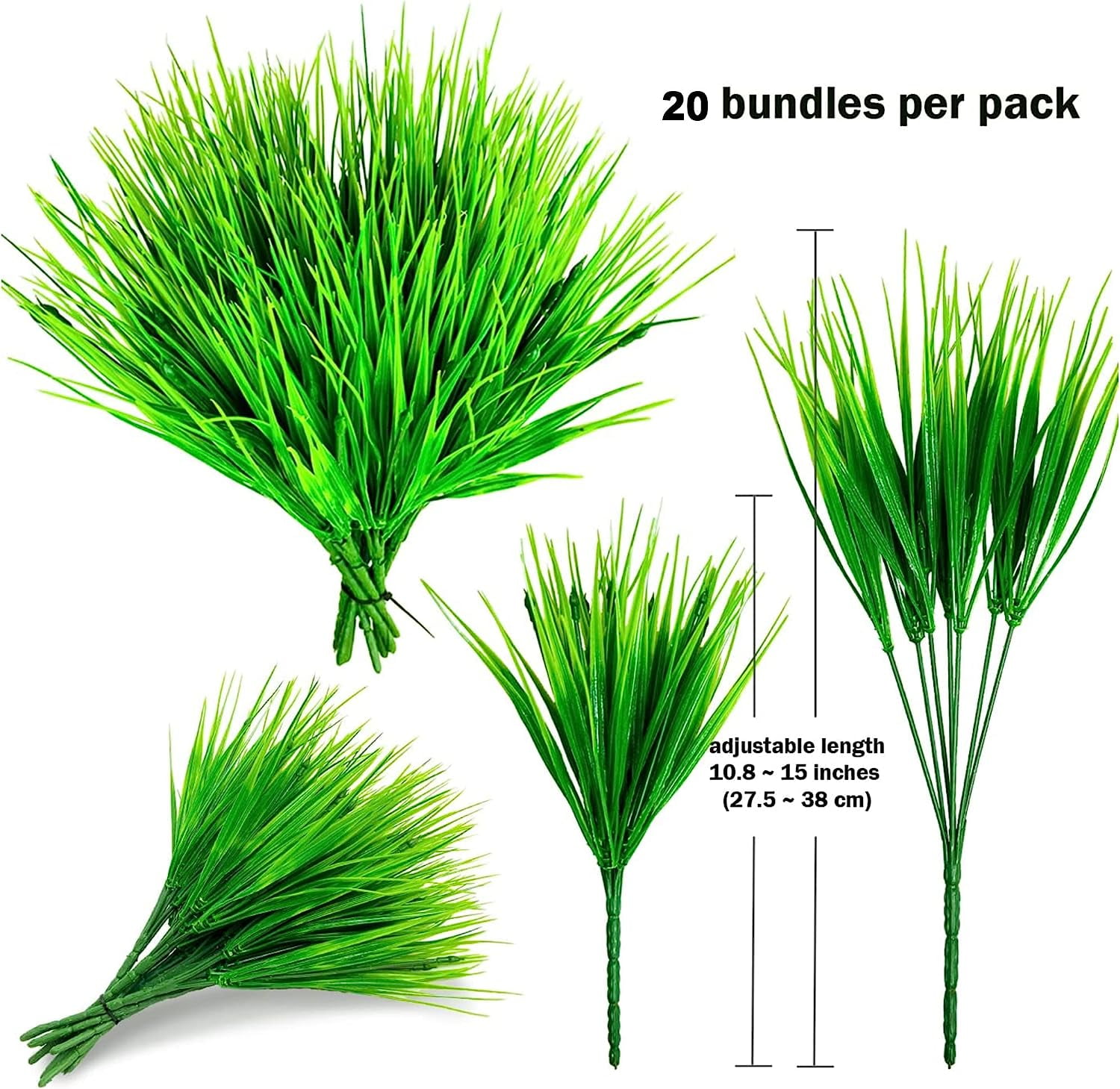 Viworld Artificial Wheat Grass Fake Outdoor Plants - 12 Bundles Artificial Greenery UV Resistant Bundles Faux Plastic Flowers Shrubs Tall Stems for Home Porch Patio Decorations Weddings (Green Grass)