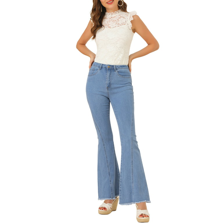 Allegra K Women's Vintage Long Pants Classic High Waist Denim Bell Bottoms  Jeans