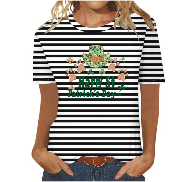 Camisetas Casuales de Mujer Nueva Moda Impresa Cuello Tripulado Manga Corta, Top Ligero para Diario Y Fiesta