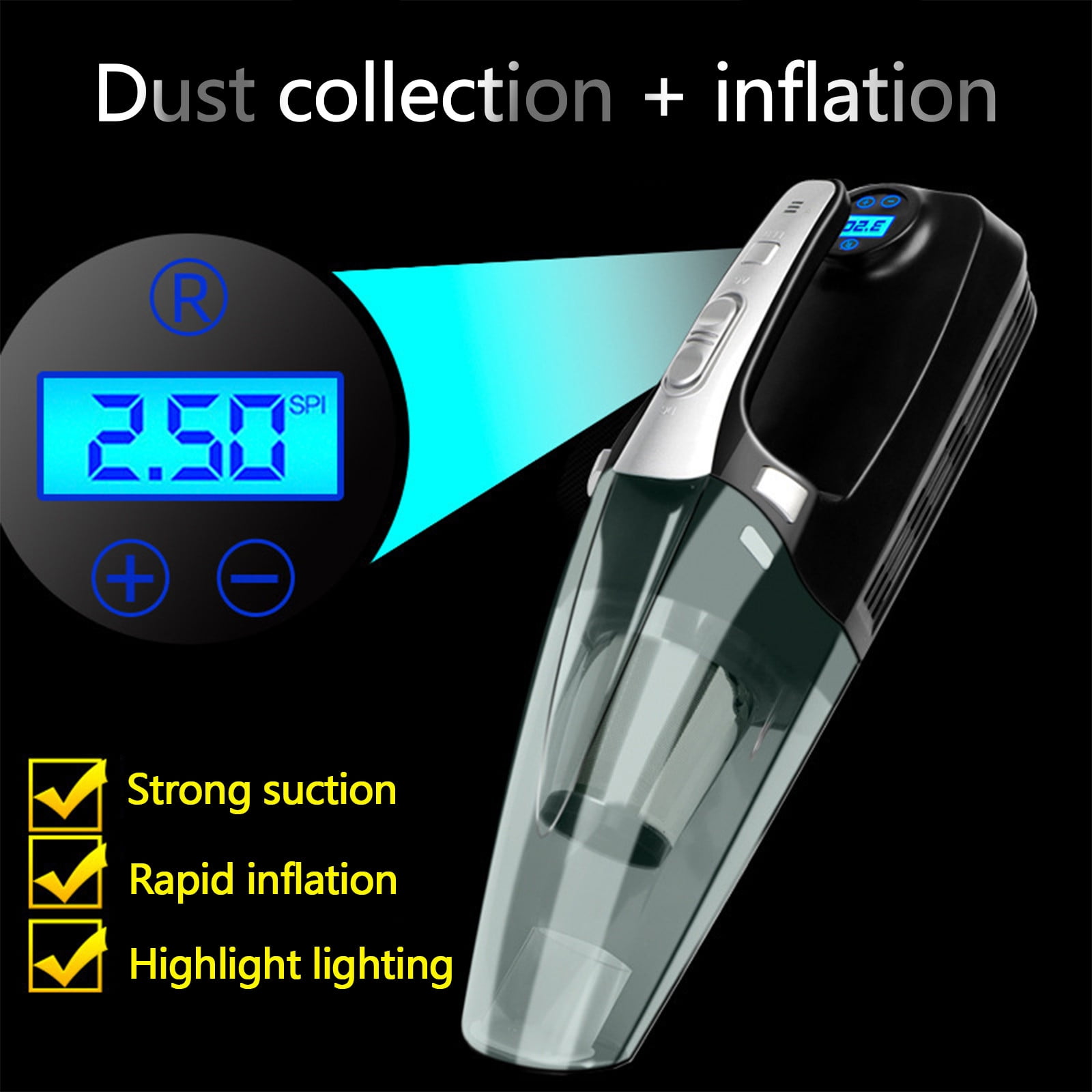 Car Vacuum Handheld Cleaner,Tire Inflator for Car,12V Auto Shut Off Compressor with Led Light,4 In 1 Portable Vacuum Cleaner with Pump Save 50% off
