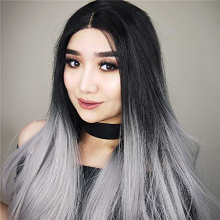 Heahair Ombre Gray 2 Tones Synthetic Lace Front Wig Dark Roots