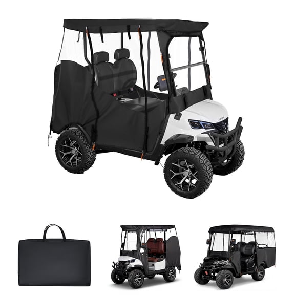 KFFKFF Golf Cart Cover, Full-Enclosure for 2 or 4 Passengers, 420D Waterproof Oxford Fabric, Compatible with Various Models, PVC Coating and Windproof Hook Design