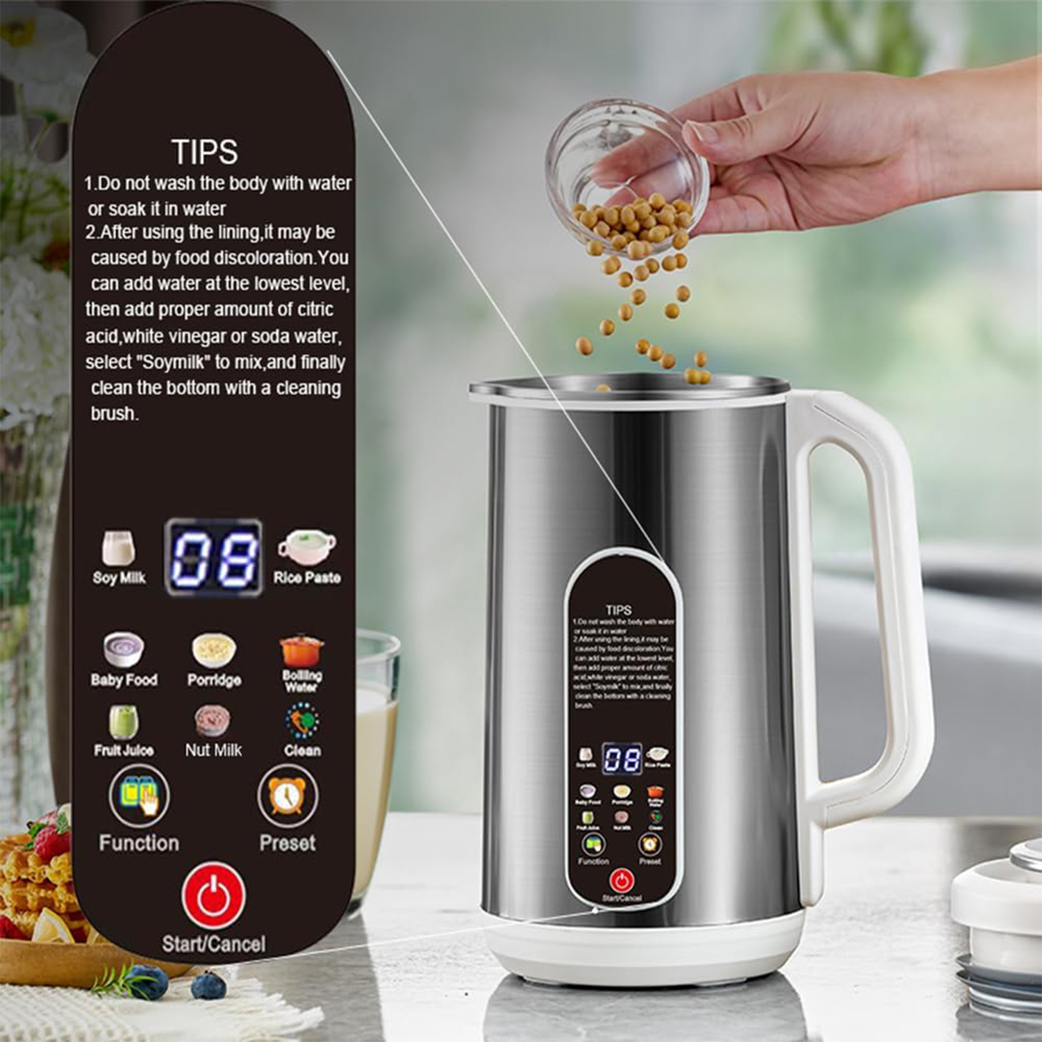 Sulypo Nut Milk Maker Stainless Steel,40oz Juicer Pitcher,Plant-base Milk Machine Homemade Drink 12 Hrs Timer self-clean LED Display