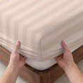thumbnail image 3 of King Size Fitted Sheet Set - Peach Pink Stripes 3 Piece Bedding Sets 16" Deep Pocket Fitted Sheet with 2 Pillowcases, Modern Vertical Lines Geometric Simple Brushed Microfiber Hotel Luxury Bed Sheets, 3 of 9