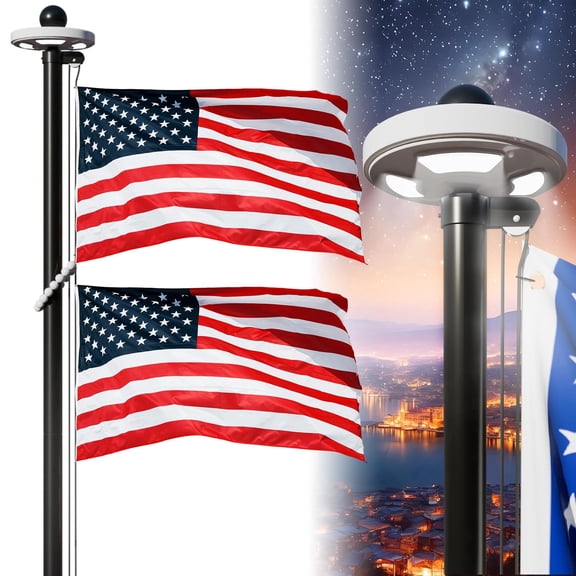 25 ft Heavy Duty Aluminum Flagpole Kit with Solar Light, 11 Gauge Extra Thick Pole, 100 mph Wind Tested, Two 3 x 5 ft Embroidered US Flags