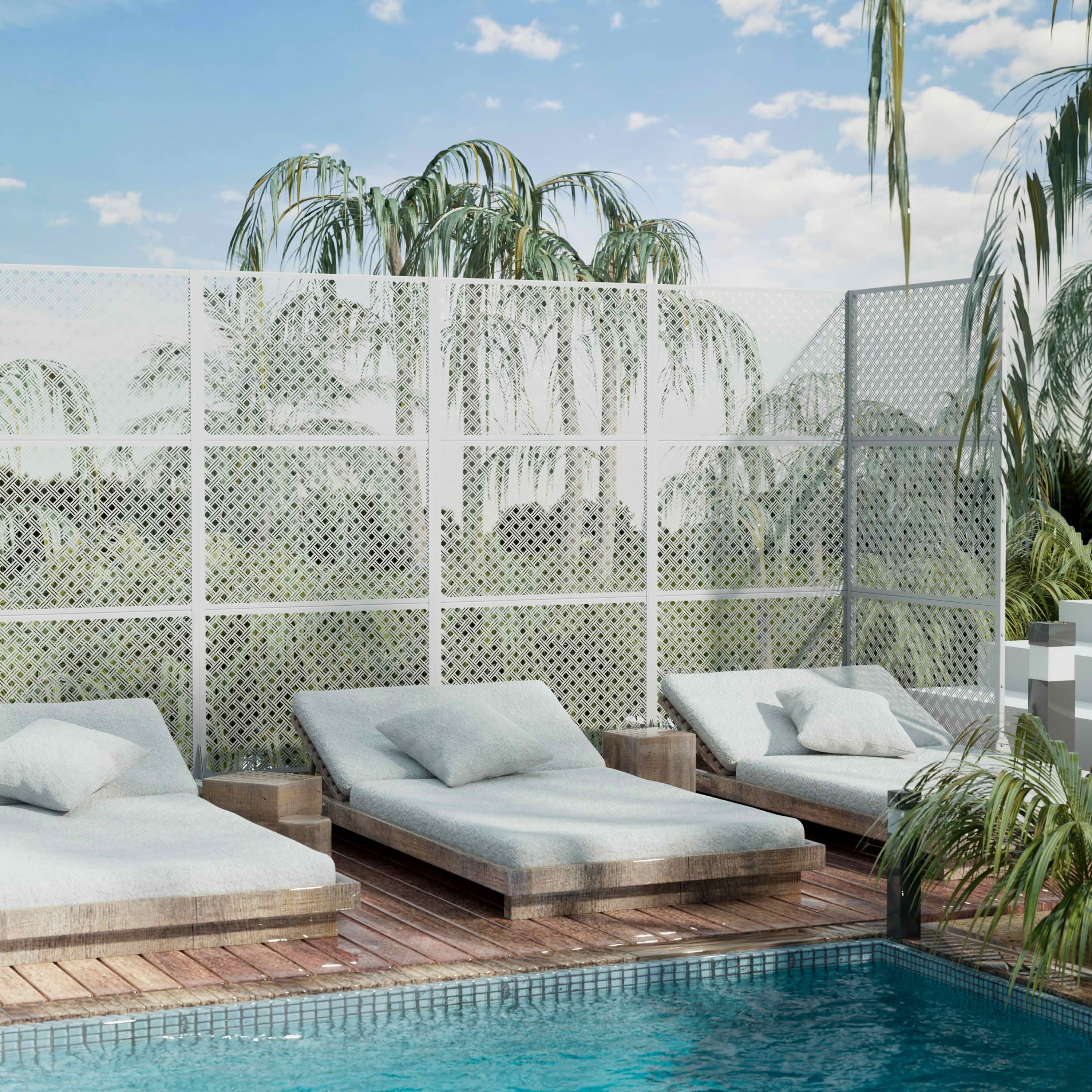 MAYEERTY 72x35x16 Inch White 2-Grid Woven Rectangular Galvanized Steel Privacy Screen, 3 Piece Set for Outdoor Garden