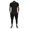 thumbnail image 1 of Fashion Mens Summer Solid Short Sleeve O-Neck Tops+Long Pants 2 Piece Set, 1 of 9