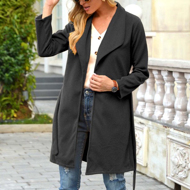 Puntoco Mujer Color Sólido Longitud Media Manga Larga Top Solapa Gabardina Manga Larga Sin Capucha Abrigo/Chaqueta Casual Puntoco Puntoco-1453