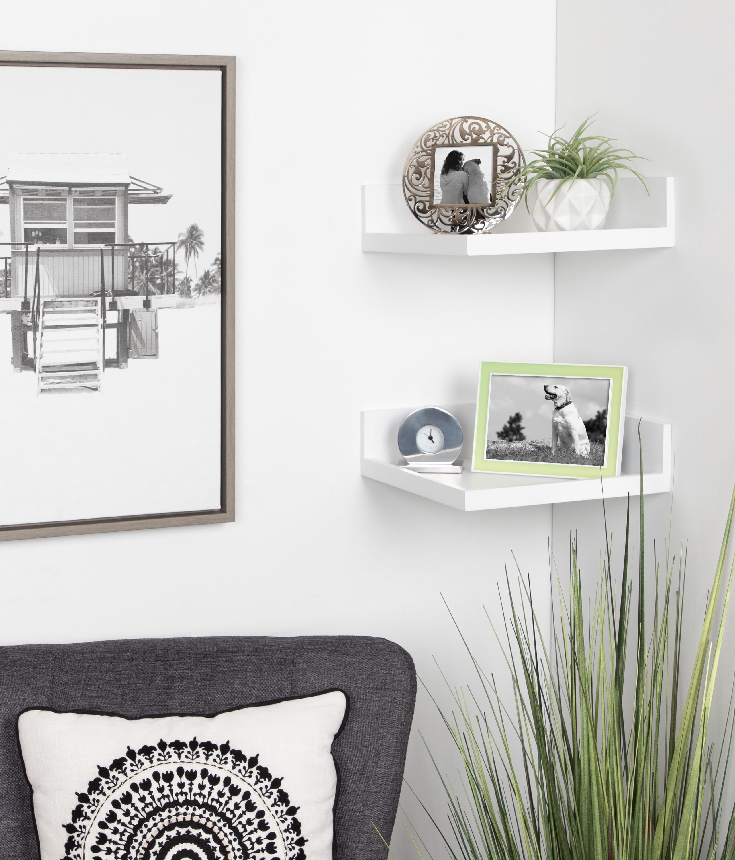 Kate and Laurel Levie Modern Floating Corner Wood Wall Shelves, 12 x 12 Inches, 2 pack, White