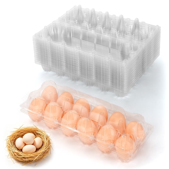 40 Pack Clear Plastic Egg Cartons, LIOUCBD 12 Count Large Egg Containers, 2×6 Grid Disposable Egg Trays, Transparent Egg Cartons for Farm, Farmers Market, Home Storage & Egg Display