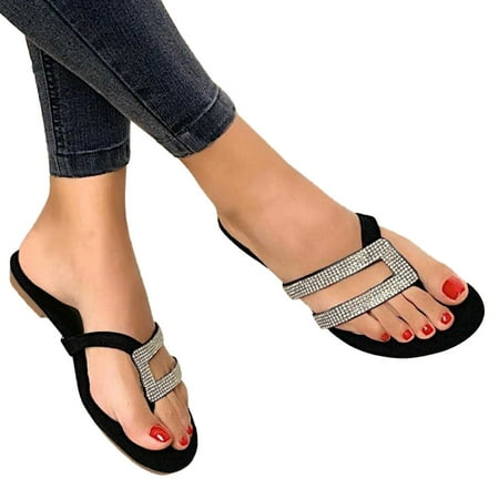 

iOPQO Women s slipper Summer Women Ladies Fashion Casual Flat Retro Slippers Crystal Shoes Slippers Foreign Trade Large Size Black 37