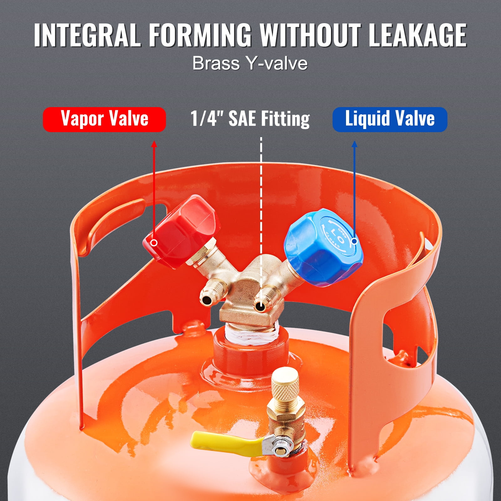 KFFKFF Secure 50 LBS Tank for Refrigerant Recovery, 400 psi Capacity, Versatile Y-Valve for Liquid & Vapor, Compatible with R22/R134A/R410A, in Eye-Catching Orange & Gray