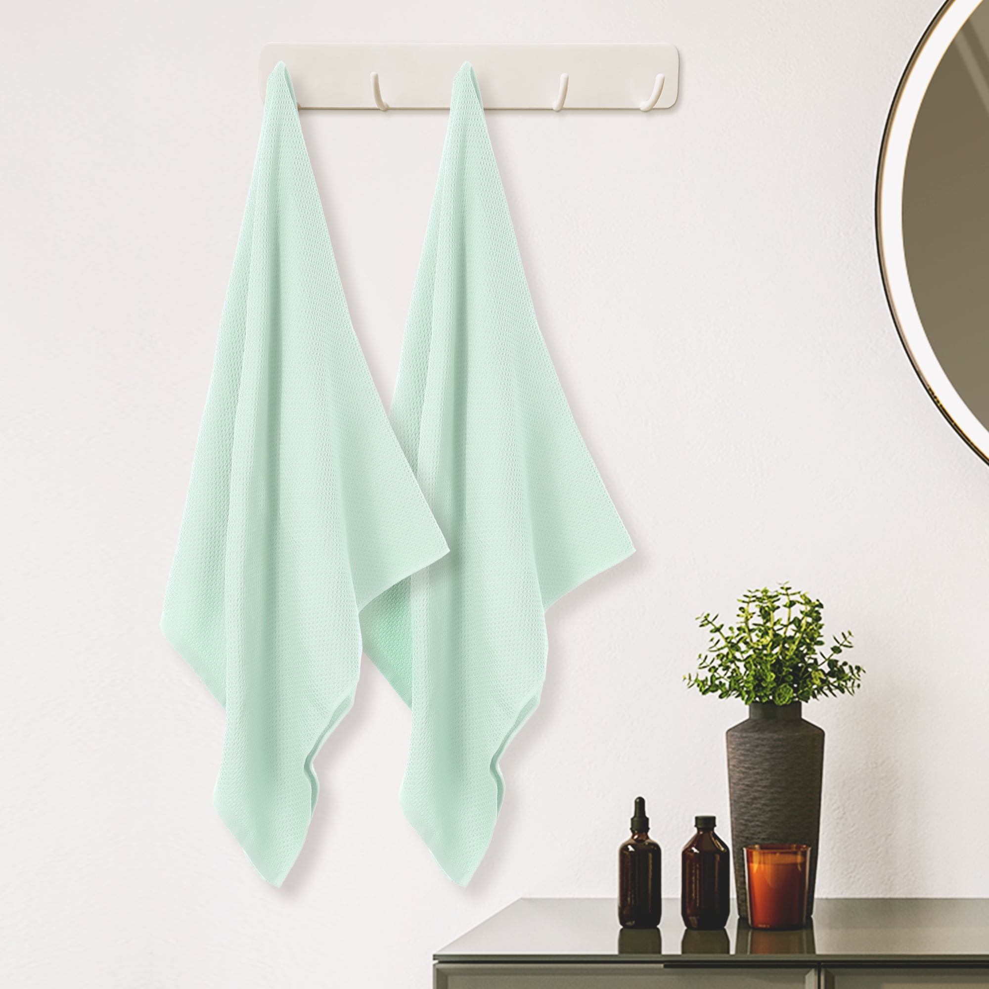 REGALWOVEN Waffle 2 Pack Cotton Bath Towel Set, Soft, Highly Absorbent, Quick Drying Towels for Bathroom Green 28" x 56"