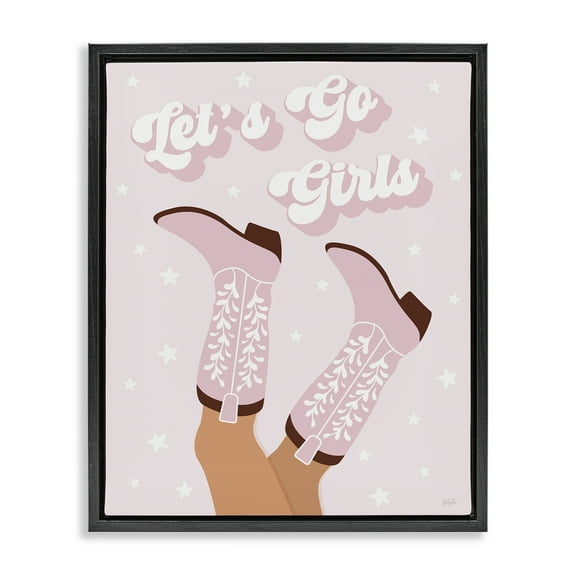 Stupell Industries Let's Go Pastel Cowgirls Fashion Painting Black Floater Framed Canvas Art Print Wall Art, 17 x 21