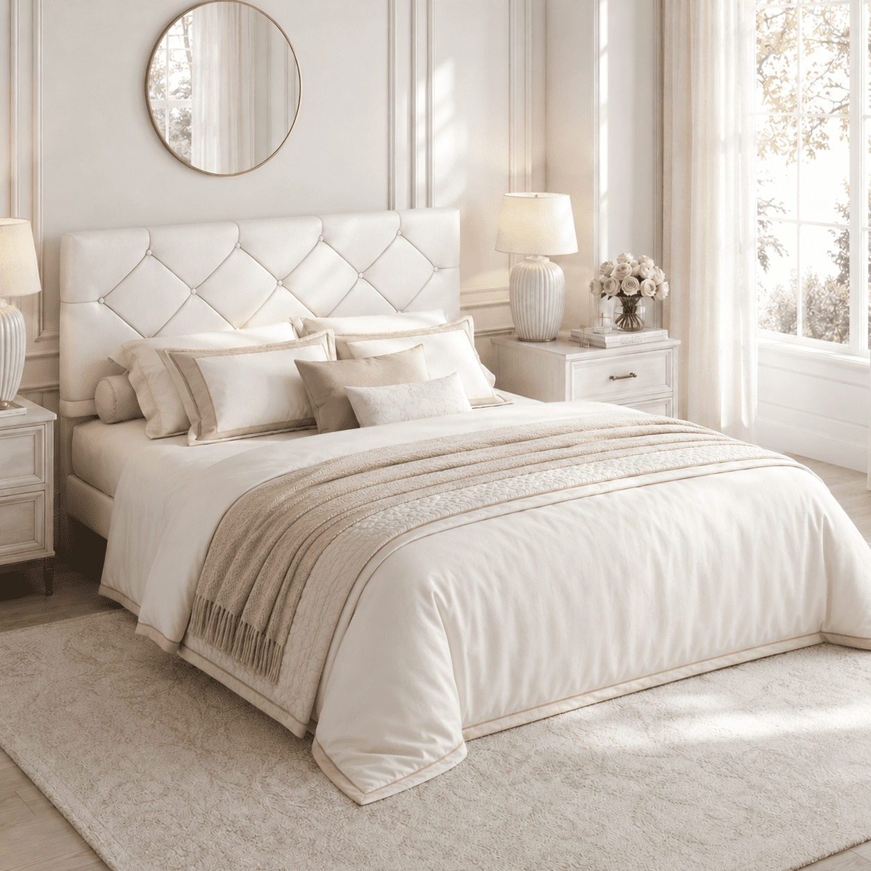 Queen Bed Frame with Upholstered Faux Leather Headboard, UHOMEPRO Platform Bed Frame with Wood Slat Support, No Box Spring Needed, Beige
