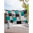 thumbnail image 6 of Pack of 2 Outdoor Pillow Covers, Geometric 3D Abstract Teal Black Gray Square Pattern Waterproof Square Throw Pillowcase Cushion Decorative Pillow Covers for Couch Patio Tent, 18x18 in, 6 of 6
