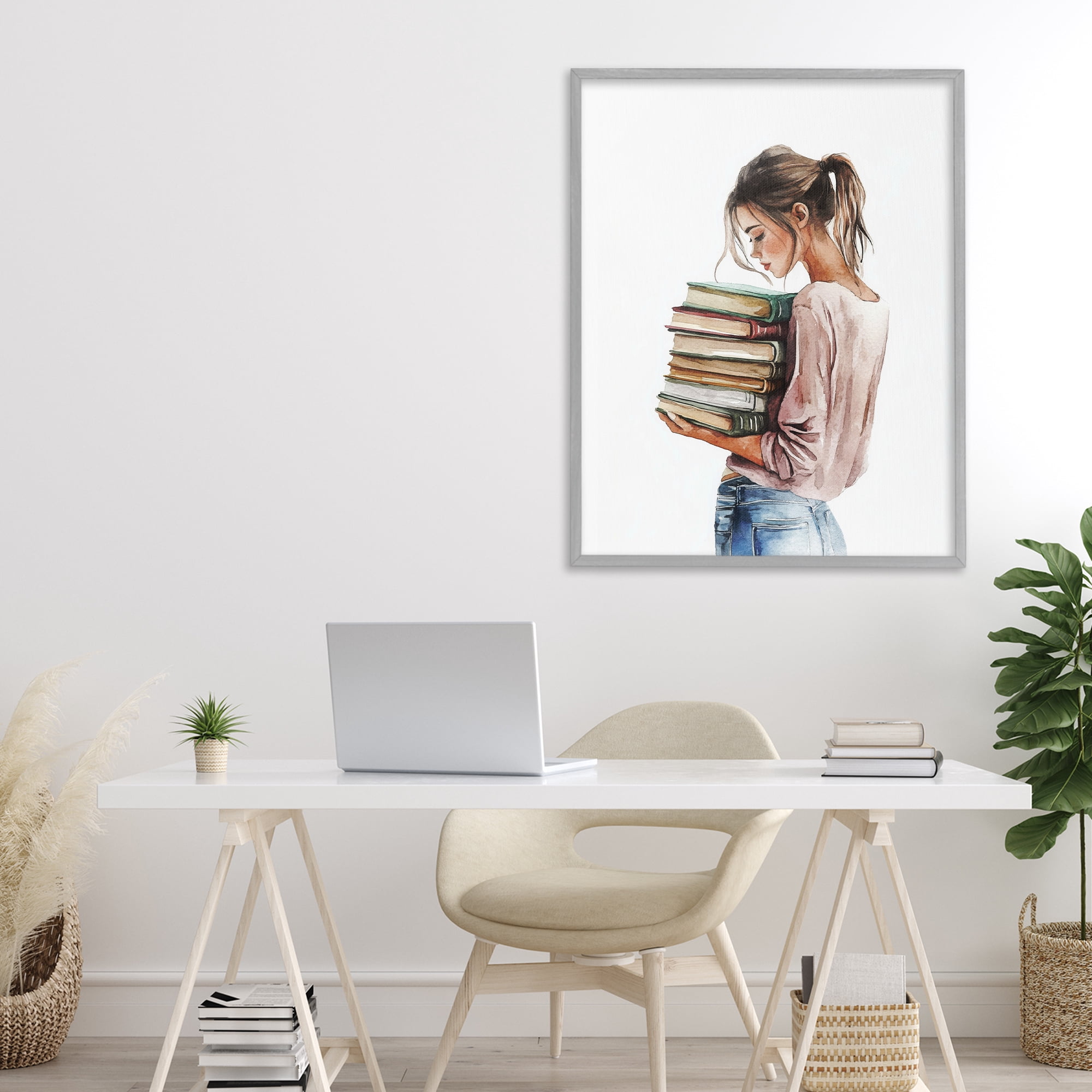 Stupell Industries Library Walk Girl Gray Framed Giclee Art, design by Svetlana Aleynikova