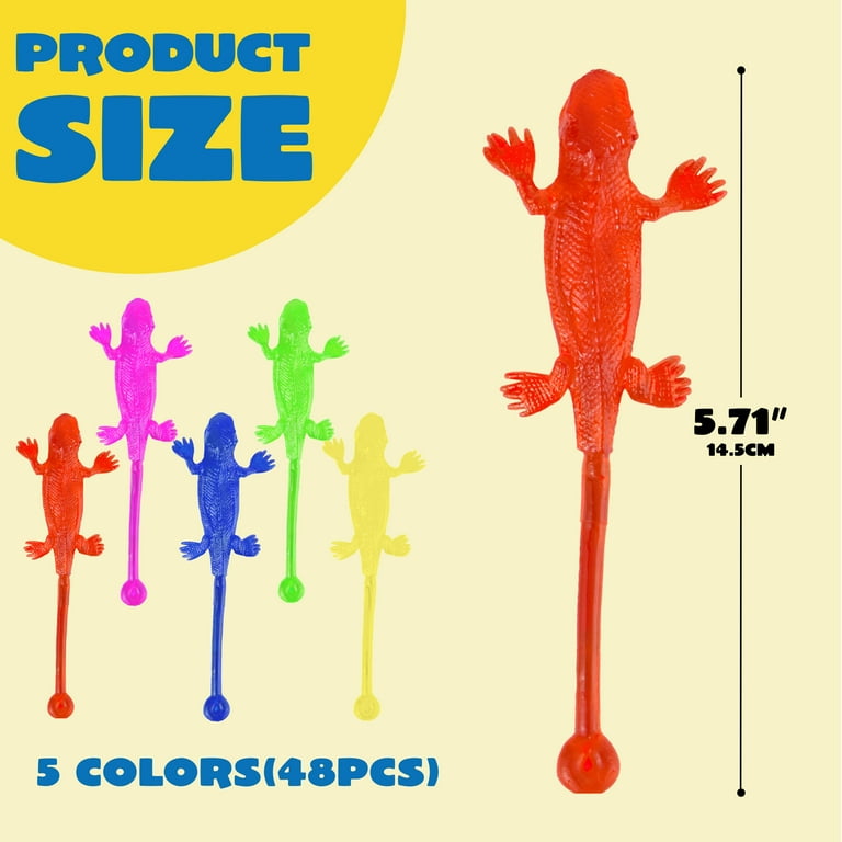 Joyfy 48 Pcs Sticky Lizards Party Favors for Kids 5.71" Stretchy Slappy Hands Climb Wall Animal Fidget Toys Bulk, Treasure Box Toys, Carnival Prizes