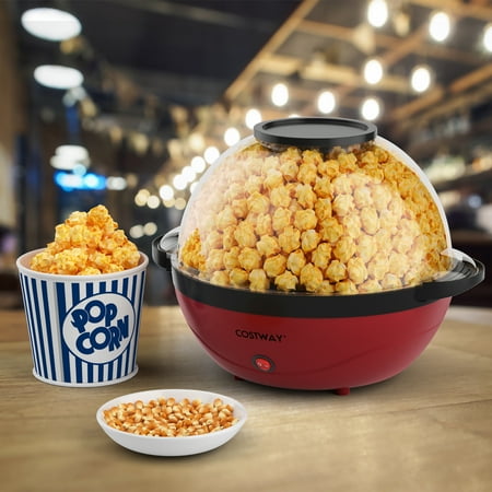 Costway - 6QT Stirring Popcorn Machine Popcorn Popper Maker with Nonstick Plate - Red