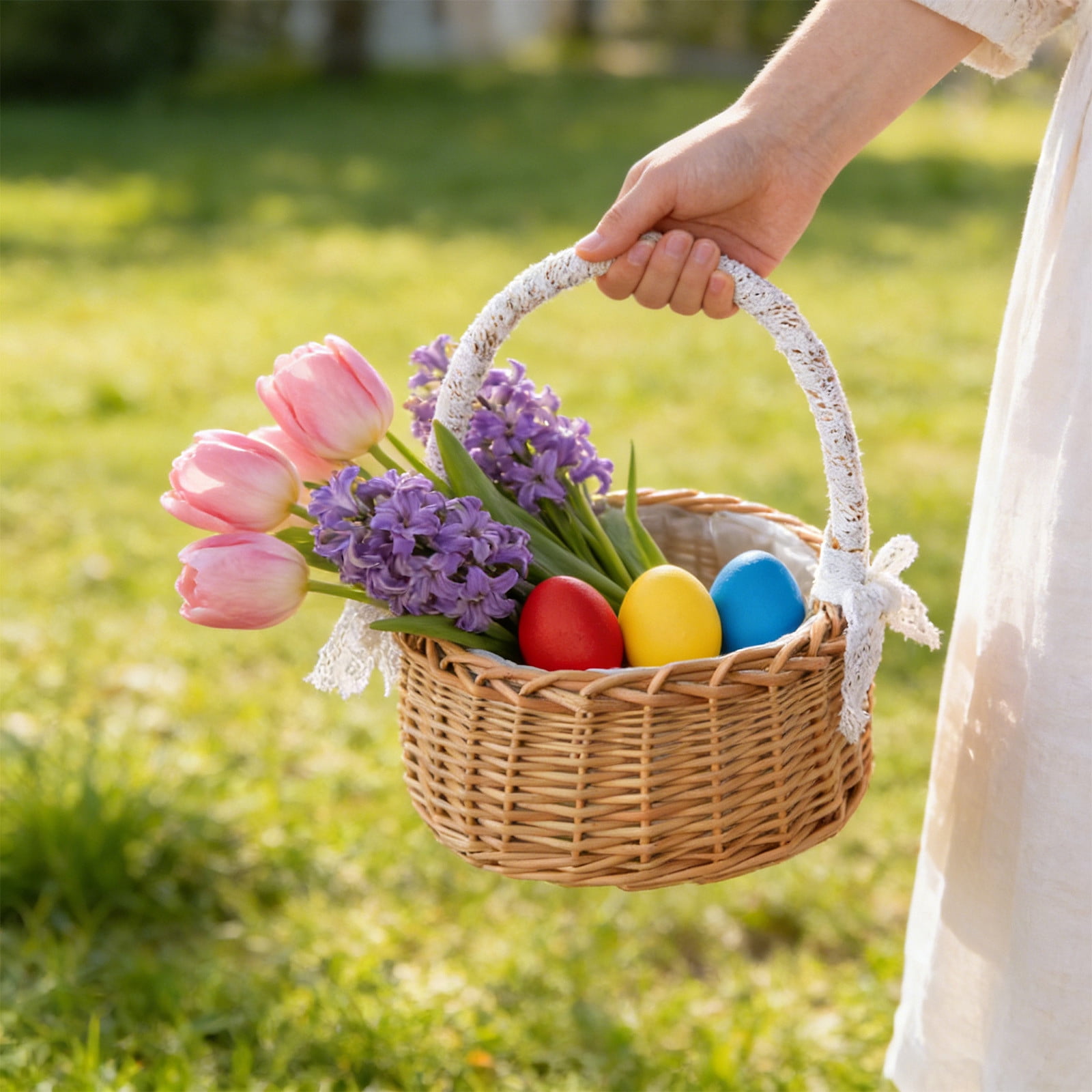 AURIGATE Easter Basket with Ribbon Handle, Assorted Style Small Woven Basket for Egg Hunt, Party Favors & Home Decor
