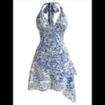 thumbnail image 2 of Vestido Bohemio con Estampado Floral, Sin Mangas, Espalda Descubierta, Escote en V Profundo, Volantes y Espalda Descubierta Azul L, 2 of 9