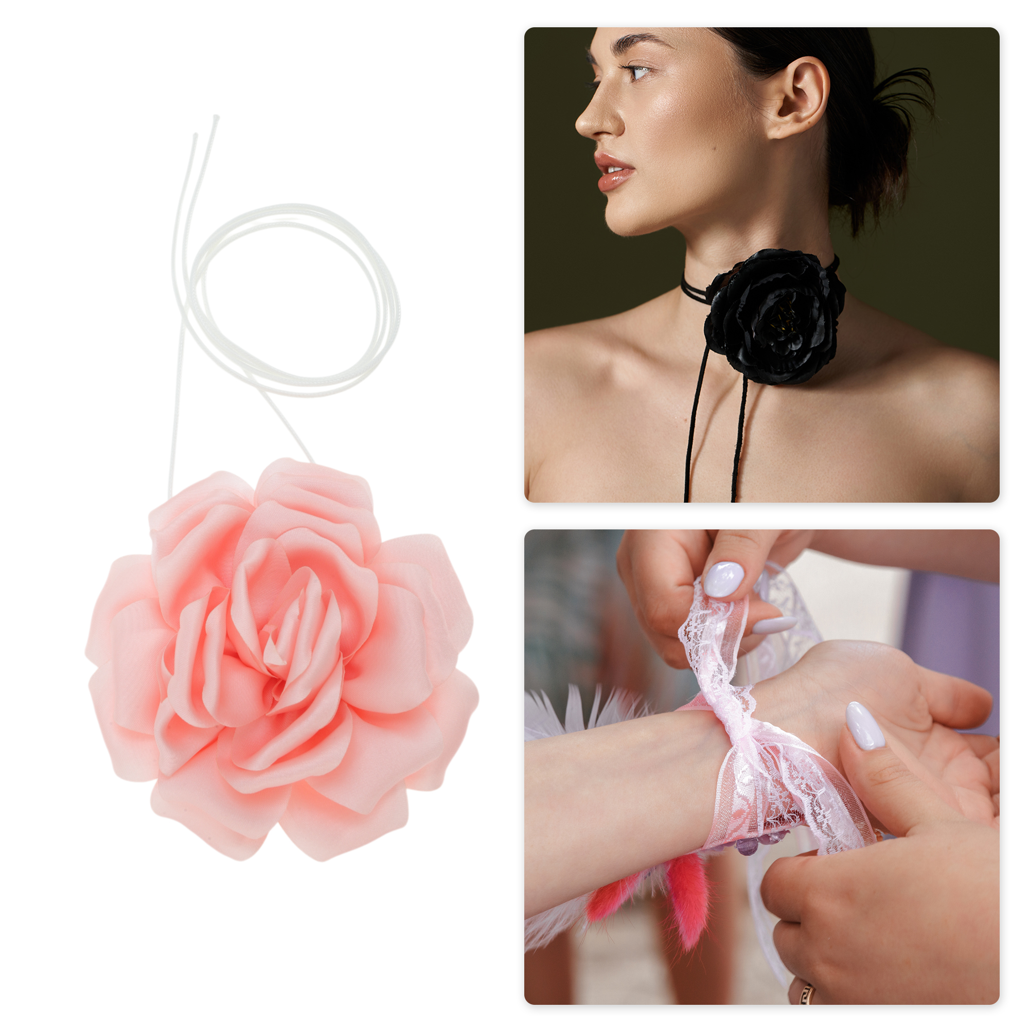 Unique Bargains Flower Adjustable Choker Necklace for Women Pink