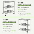 thumbnail image 4 of Wire Shelving 32" H x 23W x 13D Storage Shelf with Wheels Adjustable 3 Tier Metal Shelves Unit for Small Places Kitchen Storage Rack Shelf Organizer, 450Lbs Capacity, Black, 4 of 9