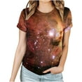 thumbnail image 3 of Penkiiy Galaxy Printed Shirt ,Women's 2024 Spring And Summer Casual Fashion Sky Print Short-Sleeved Round Neck T-Shirt Tops/Shirts M Brown, 3 of 6
