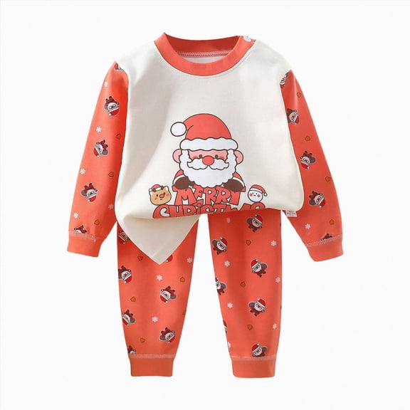 TOWED22 2 Piece Infant Toddler Winter Outfits Set Long Sleeve Print Pattern Pullover Top Round Neck Elastic Waist Sweatpants Warm Clothes(Red,4-5 Y)