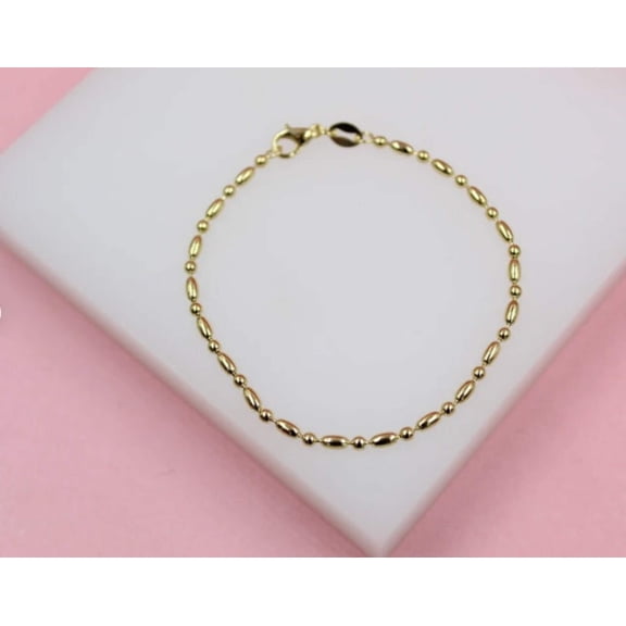 18K Gold Filled 2mm Ball And Bar Link Bracelets (I443)