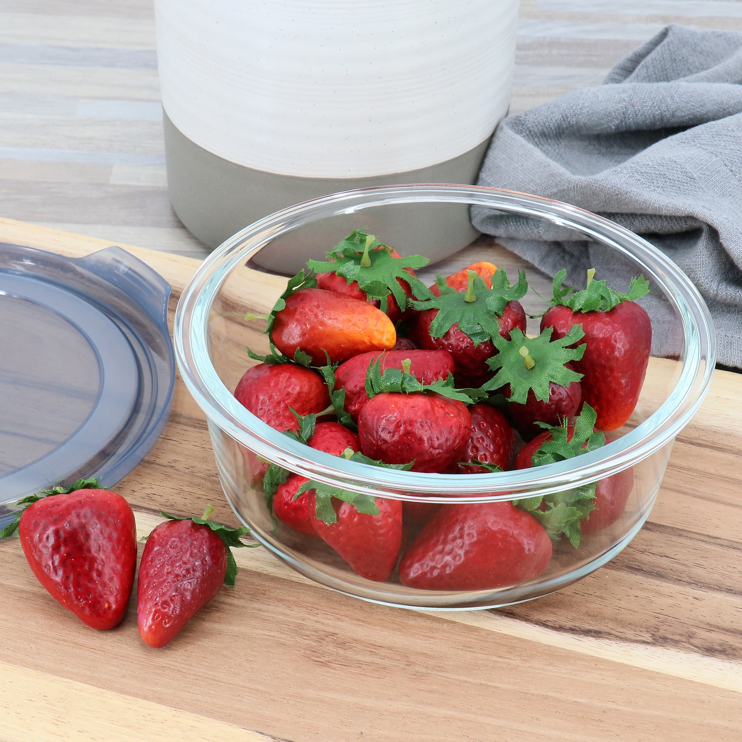 Martha Stewart Everyday 32 Ounce Round Glass Storage Container in Grey